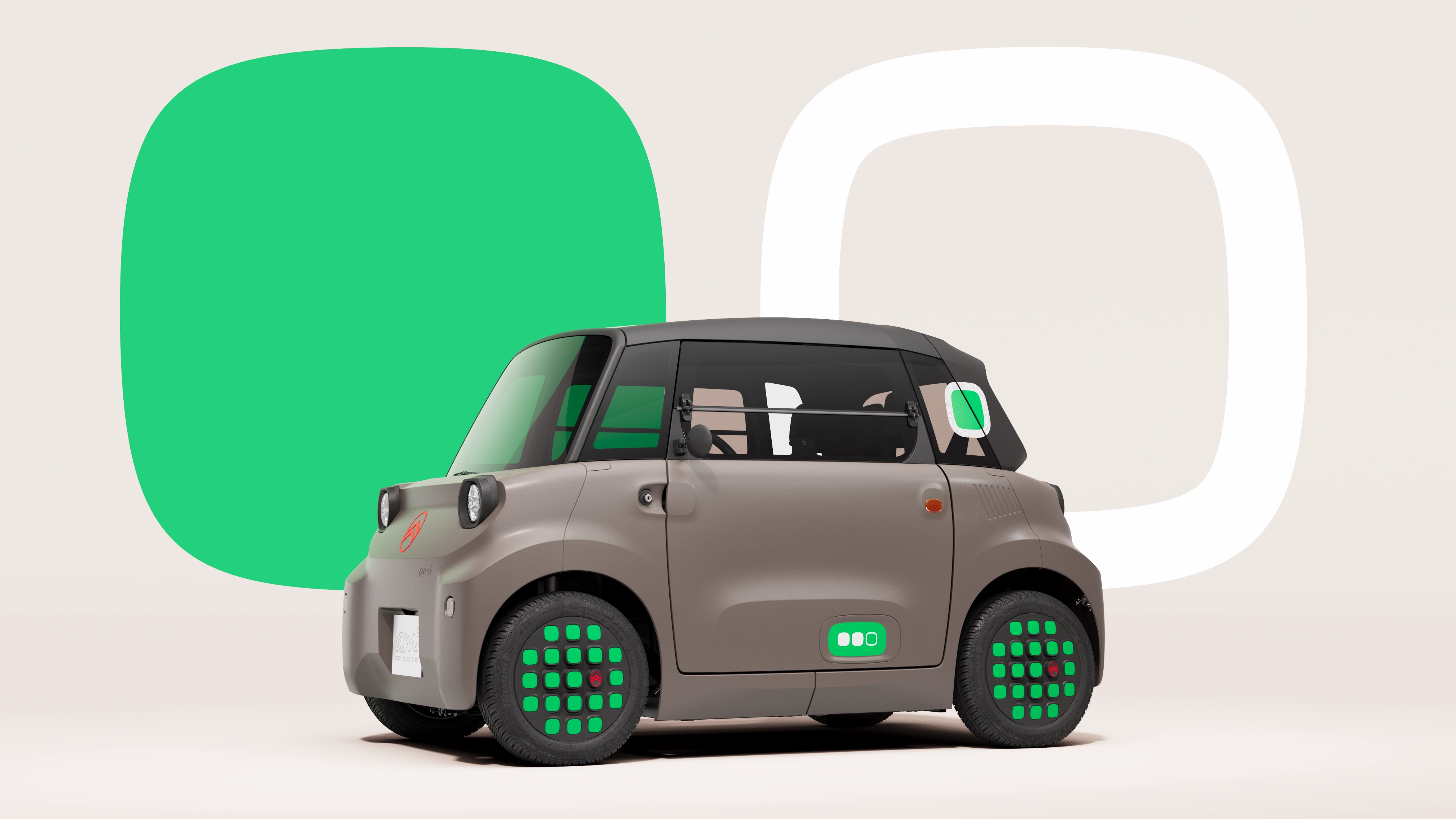 Vue arrière en angle de la Citroën Ami Icy, qui présente un design électrique compact, sûr et fiable offrant une liberté de mobilité urbaine innovante.