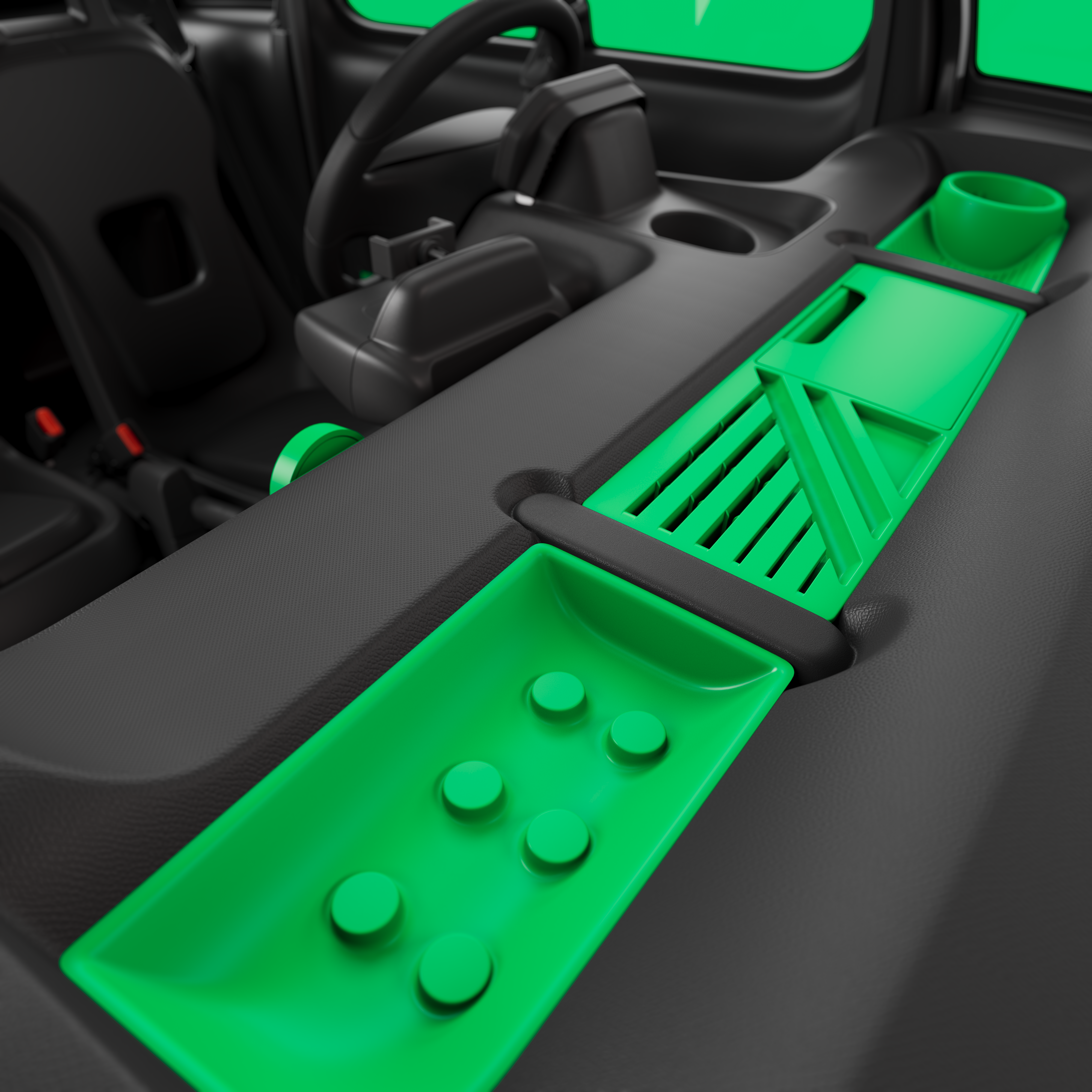 La vue rapprochée du tableau de bord de la Citroën Ami Spicy met en avant des commandes électriques compactes, sûres et fiables, permettant une liberté urbaine innovante.