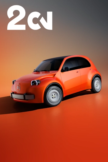 Vue de trois quarts avant de la Citroën 2CV Concept, alliant un design emblématique et une réinterprétation moderne d’un modèle légendaire